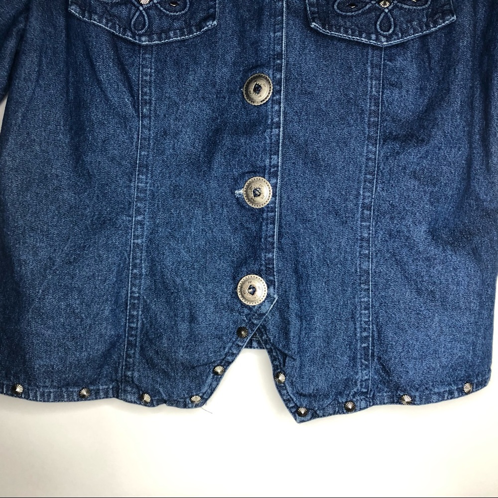 STONEBRIDGE PETITES denim metallic studs top 8P - Picture 7 of 15